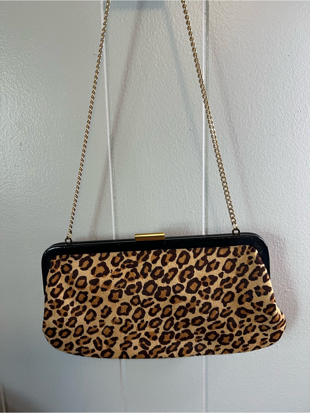 Leopard Print Chain Shoulder Bag - Black Trim, Talbots, Leather, A6